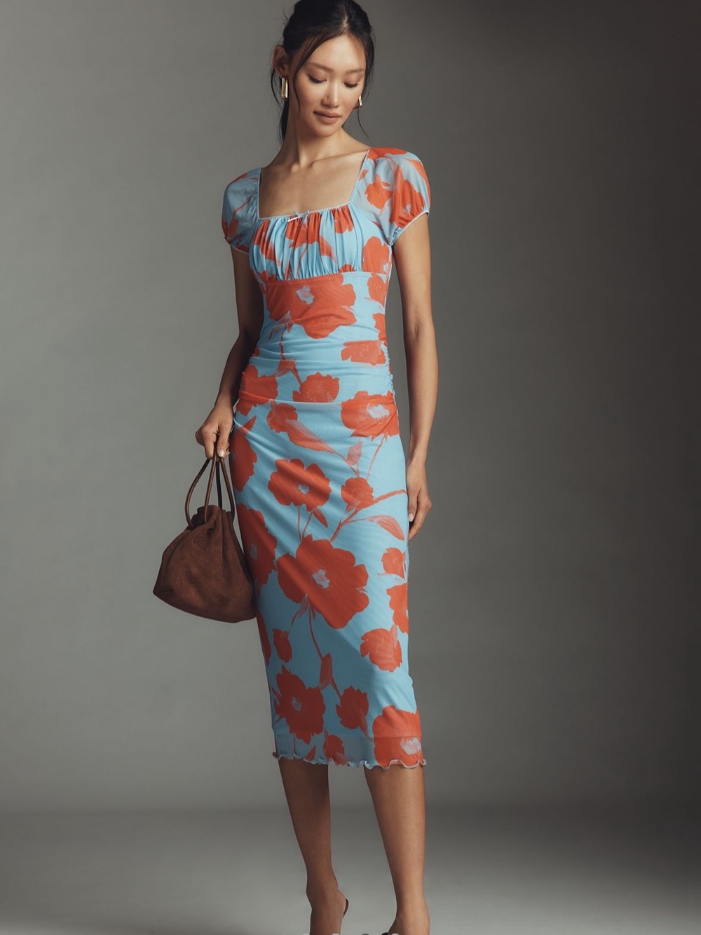 Anthropologie Maeve Puff-Sleeve Square-Neck Mesh Midi Dress - Picture 3 of 5